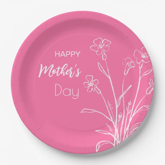 Bloemenschets Gelukkige Moederdag Papieren Bordje (Voorkant)