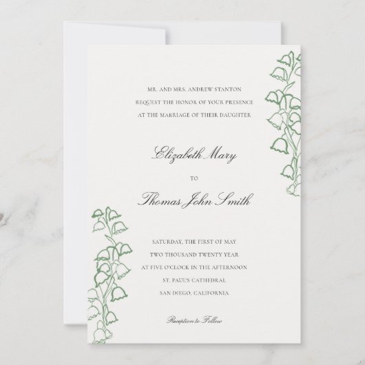 Bloemenschets Lijst Lily Valley Formal Wedding Kaart (Voorkant)