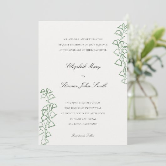 Bloemenschets Lijst Lily Valley Formal Wedding Kaart (Staand voorkant)