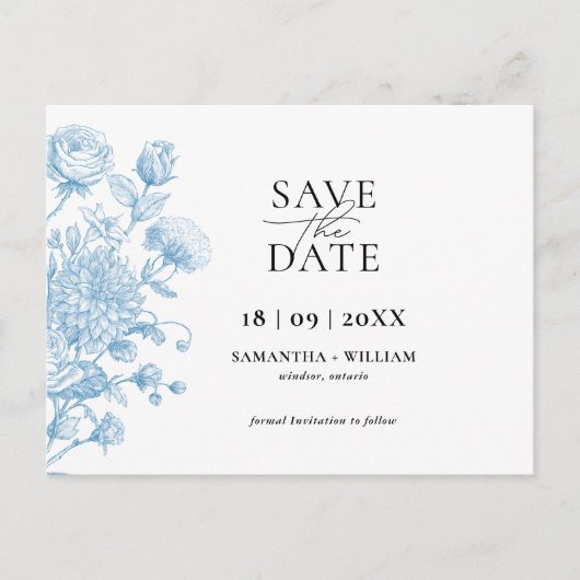 Bloemenschets Save the Date Aankondigingskaart (Voorkant)
