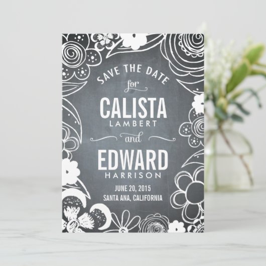 Bloemenschets Save The Date - Schoolbord (Staand voorkant)