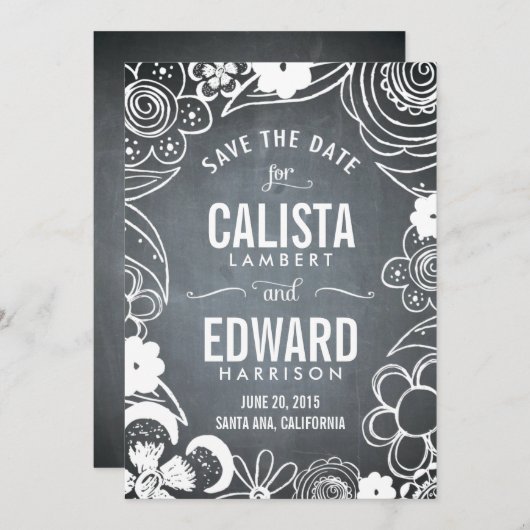 Bloemenschetsel Save The Date - Schoolbord (Voorkant / Achterkant)