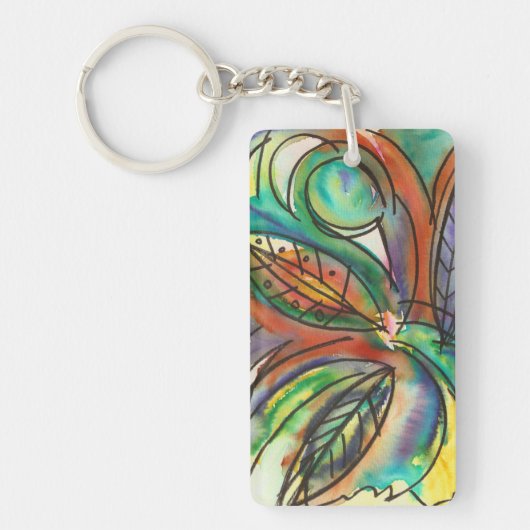 Bloemenschildering Abstracte Aquarel Kunst Sleutelhanger (Voorkant)