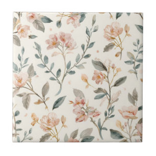 Bloemenschildering Botanisch Aquarel Bladeren Beig Tegeltje