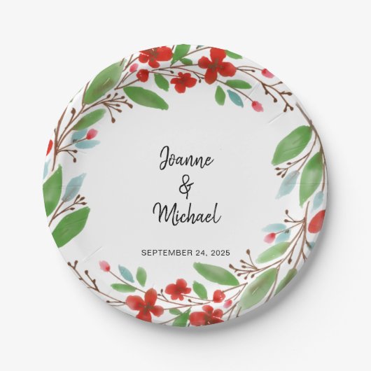 Bloemenschildering bruid bruidegom huwelijk papieren bordje (Voorkant)