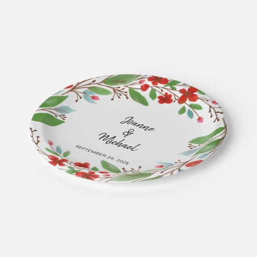 Bloemenschildering bruid bruidegom huwelijk papieren bordje (Gekanteld)