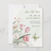 Bloemenschildering elegante trouw save the date (Voorkant)