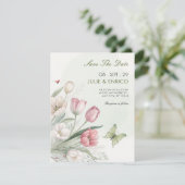 Bloemenschildering elegante trouw save the date (Staand voorkant)