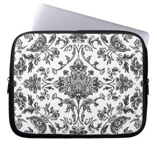 Bloemenschildering in Chinoiserie-stijl Zwart & Wi Laptop Sleeve