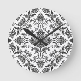 Bloemenschildering in Chinoiserie-stijl Zwart & Wi Ronde Klok