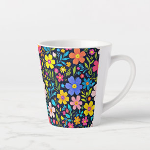 Bloemenschildering in digitale vorm Bloemenpatroon Latte Mok