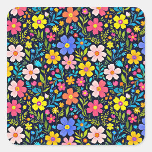 Bloemenschildering in digitale vorm Bloemenpatroon Vierkante Sticker