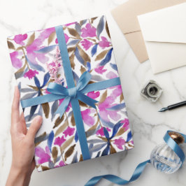 Bloemenschildering in roze Venetiaans blauw ceder Cadeaupapier