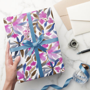 Bloemenschildering in roze Venetiaans blauw ceder Cadeaupapier