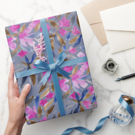 Bloemenschildering in roze Venetiaans blauw ceder Cadeaupapier