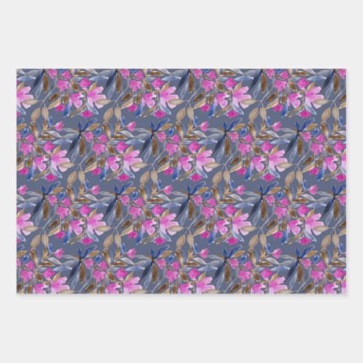 Bloemenschildering in roze Venetiaans blauw ceder Inpakpapier Vel (Voorkant 3)