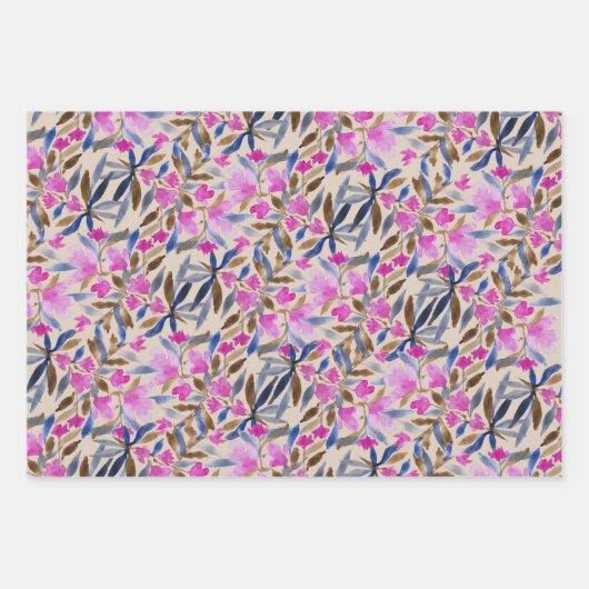 Bloemenschildering in roze Venetiaans blauw ceder Inpakpapier Vel (Voorkant)