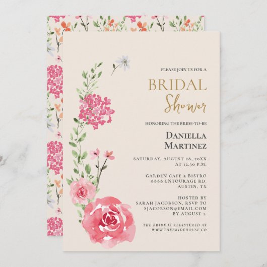 Bloemenschildering in waterverf Bruidsdouche Kaart (Voorkant / Achterkant)