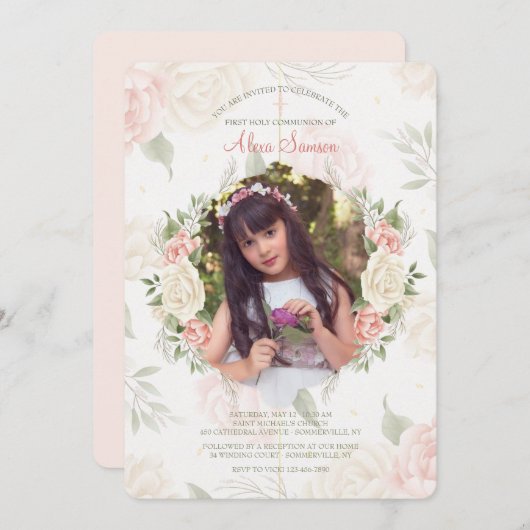 Bloemenschildering in waterverf Foto Uitnodiging (Voorkant / Achterkant)