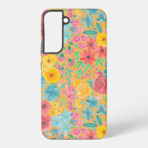 Bloemenschildering in waterverf in geel samsung galaxy hoesje