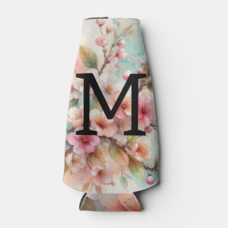 Bloemenschildering in waterverf met monogram roze  flesjeskoeler