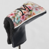 Bloemenschildering in waterverf met monogram roze golfheadcover (3/4 voorkant)