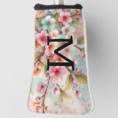 Bloemenschildering in waterverf met monogram roze golfheadcover (Draai 90)