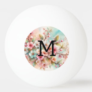 Bloemenschildering in waterverf met monogram roze  pingpongbal
