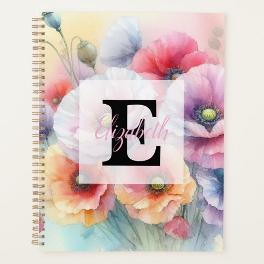 Bloemenschildering in waterverf met monogram roze planner (Voorkant)