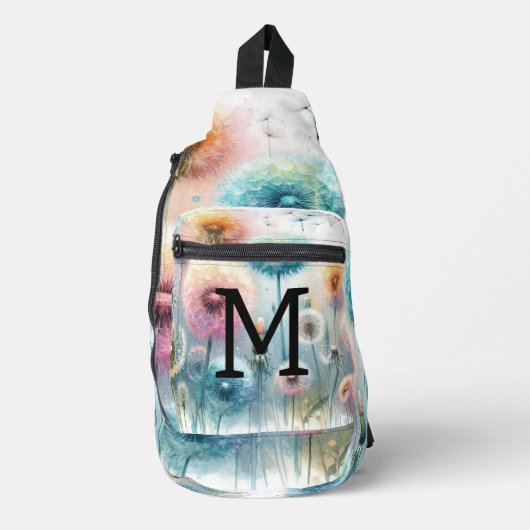 Bloemenschildering in waterverf met monogram roze  sling bag (Voorkant)
