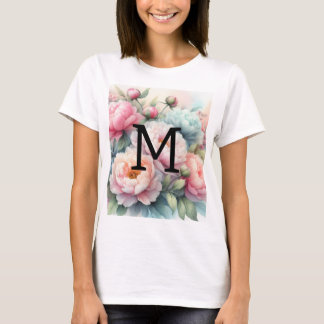 Bloemenschildering in waterverf met monogram roze t-shirt