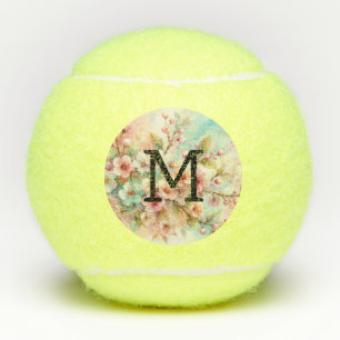 Bloemenschildering in waterverf met monogram roze tennisballen