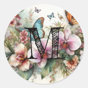 Bloemenschildering in waterverf met zachte pastelk ronde sticker