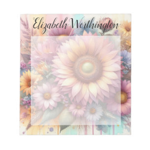 Bloemenschildering in waterverf monogram roze gele notitieblok
