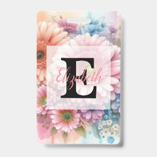 Bloemenschildering in waterverf monogram roze gerb badge