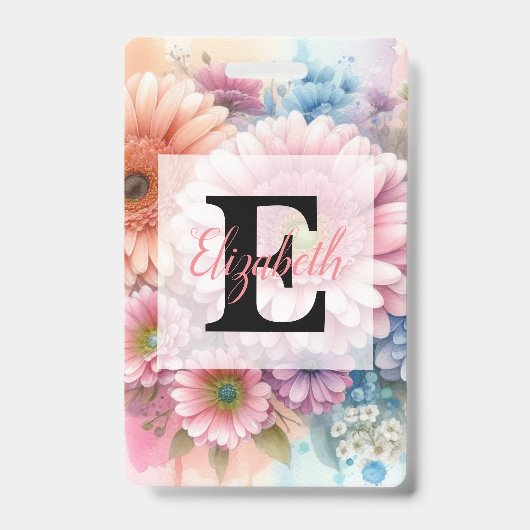 Bloemenschildering in waterverf monogram roze gerb badge (Voorzijde)