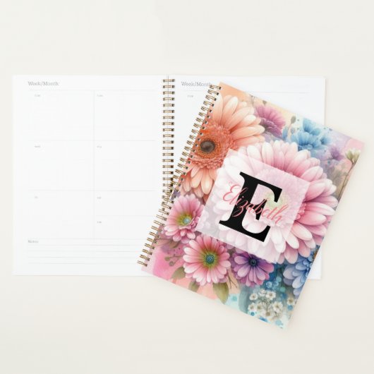 Bloemenschildering in waterverf monogram roze gerb planner (Display)