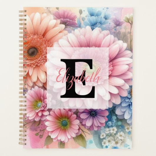 Bloemenschildering in waterverf monogram roze gerb planner (Voorkant)