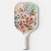 Bloemenschildering in waterverf monogram roze kers pickleball paddle (Achterkant)