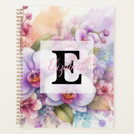 Bloemenschildering in waterverf monogram roze orch planner (Voorkant)