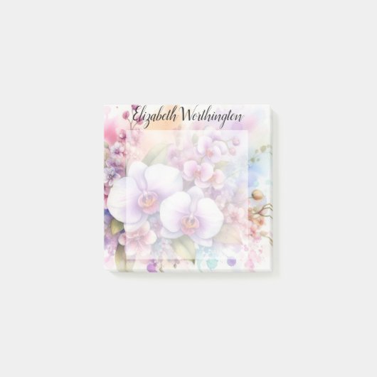 Bloemenschildering in waterverf monogram roze orch post-it® notes (Voorkant)