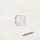 Bloemenschildering in waterverf monogram roze orch post-it® notes (Op bureau)