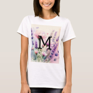 Bloemenschildering in waterverf monogram roze paar t-shirt