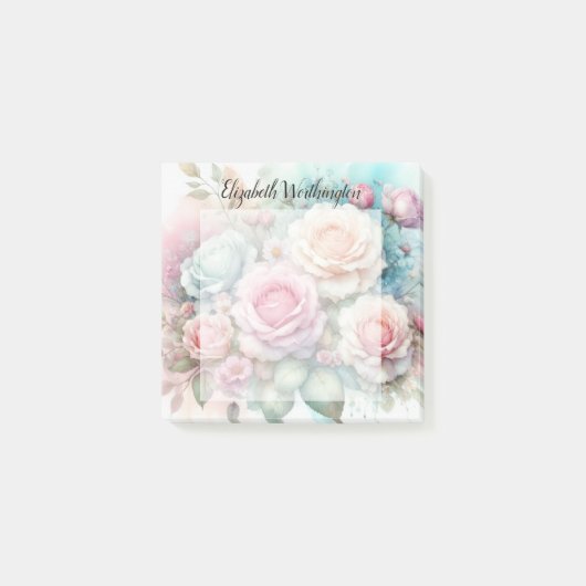 Bloemenschildering in waterverf monogram roze roze post-it® notes (Voorkant)