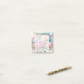 Bloemenschildering in waterverf monogram roze roze post-it® notes (Op bureau)