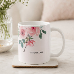 Bloemenschildering in waterverf Roze Sfeervol Koffiemok