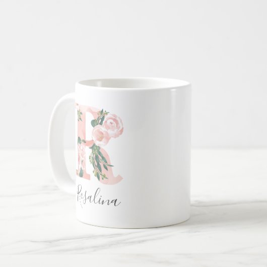 Bloemenschildering Initialen Mok - R (Voorkant links)