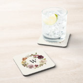 Bloemenschildering Krans Monogram Beige Bier Onderzetter (Rechterzijde)