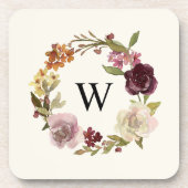Bloemenschildering Krans Monogram Beige Bier Onderzetter (Voorkant)