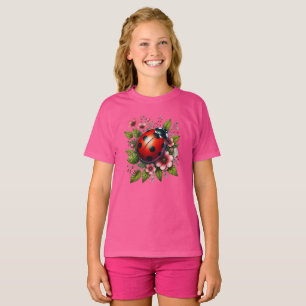 Bloemenschildering/lieveheersbeestje in lente-stij t-shirt